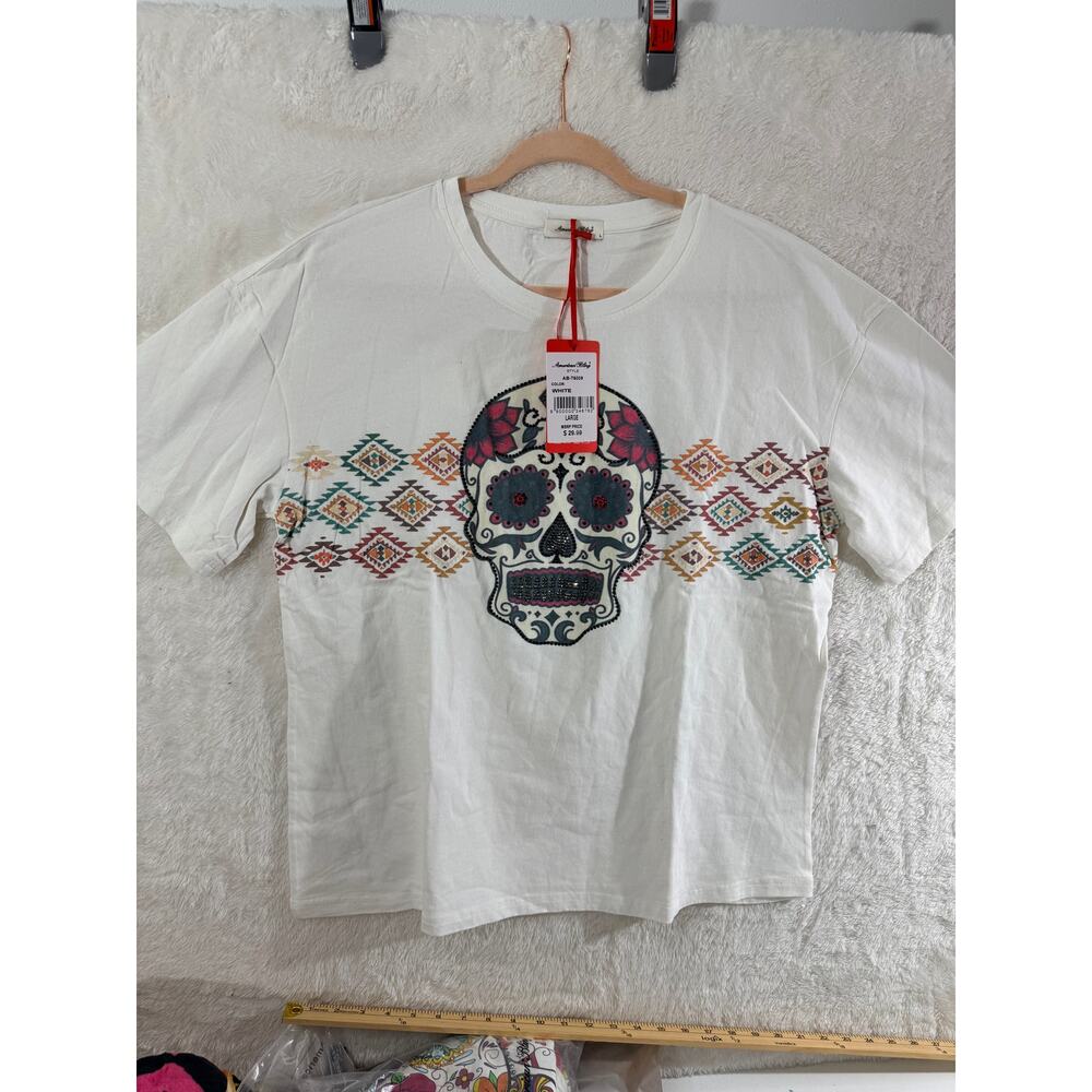 American Bling Sugar Skull Rhinestone Tee NWT Size Large Western/Y2K